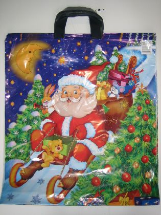 Tašky s Vianočným motivom,2 uchami.Veľkosť 43x50cm.50ks/balenie. ( Mikuláš so sánkou )